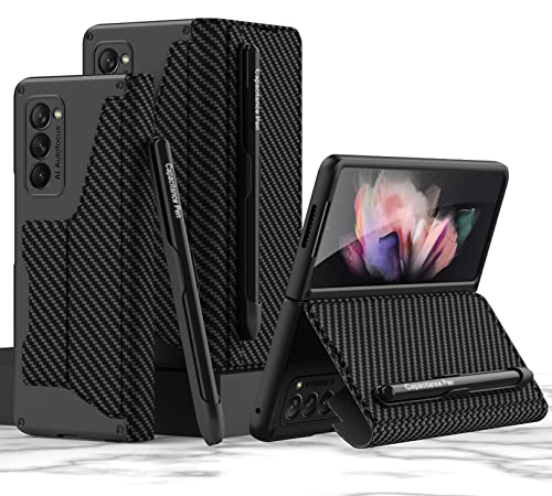 Image of BOUNCEBACK Wallet Flip Case Cover with Pen (Free) for Samsung Galaxy Z Fold2 5G / Galaxy Fold 2 5g Case Cover - (Leather | CarbonFiber Black)