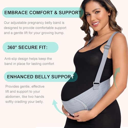Belly Bands For Pregnant Women Maternity Belt Pregnancy Belly Support Band Adjustable Pregnancy Belt with Back Brace Straps (Gray, Medium)2
