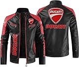 ZHAXIDELE Herren Lederjacken wasserdichte Jacke Für Ducati Print PU Bikerjacke Kragen Cardigan Warme Motorradjacke Full Zip Top Coats-Red||XL