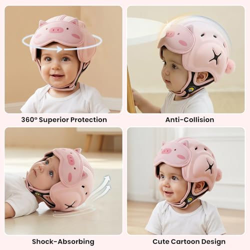 Image of Mambobaby Baby Head Protector Baby Helmet for Crawling Walking- Extra-Thick Deep Forehead Padding, Toddler Helmet 6-24 Months, Infant Safety, Ultra-Light Soft Desig-Pink Pig