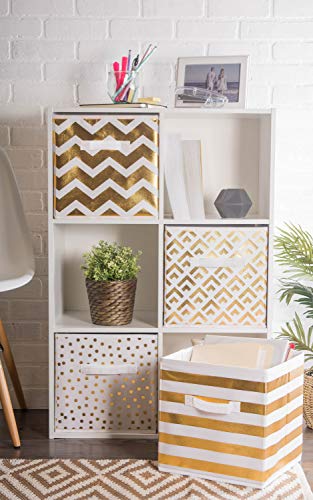 DII Non Woven Polyester Metallic Diamond Storage Bin, Small Set of 2, White/Gold - image 6