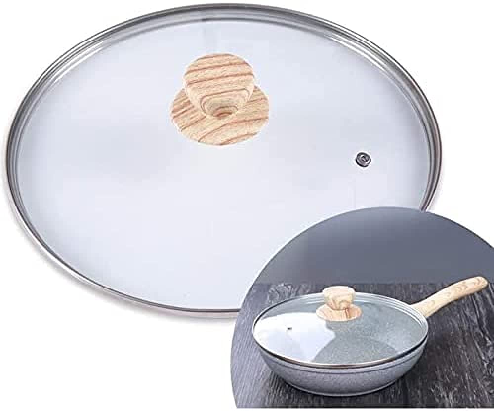 Casseruole in Vetro Trasparente con Manico in Legno Wok per Friggere Sostituisci I Coperchi delle Pentole Cucina per La Casa Pentola per Il Latte Wok-28Cm,24cm