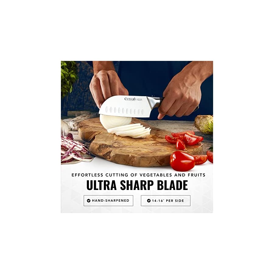 Cutluxe-Santoku-Knife--5-Chopping-Knife-Vegetable-Knife--Forged-High-Carbon-German-Steel--Full-Tang-Razor-Sharp--Ergonomic-Handle-Design--Artisan-Series Cutluxe Santoku Knife – 5" Chopping Knife, Vegetable Knife – Forged High Carbon German Steel – Full Tang & Razor Sharp – Ergonomic Handle Design – Artisan Series