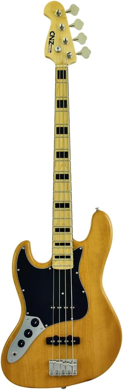 JB 1975 Vintage Electric Bass Guitar - Left Handed - Natural Gloss Finish, Solid Alder Body, Gloss Maple Neck & Fingerboard