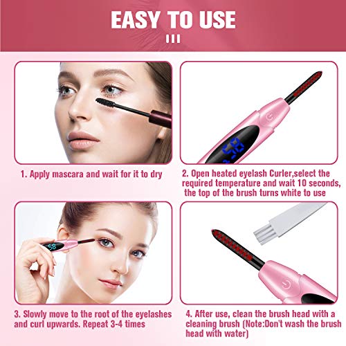 Heated Eyelash Curler, Type-C Rechargeable Electric Eyelash Curler for Women, Portable Mini Lash Curler Tool with LCD Display for Quick Heating,Natural Curling,Long Lasting, for Girls Gift-Pink