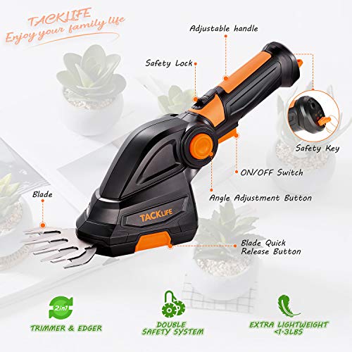 TACKLIFE Cordless Grass Shears, 7.2V Shrubbery Trimmer, 2-in-1 Cordless Hedge Trimmer, 3s Tool-Free Blade Change, Fast Charger Included