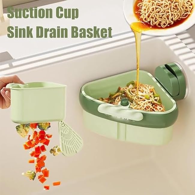 Cureaway Suction Cup Sink Corner Rack,Cureaway Suction Cup Sponge Holder,Cureaways Corner Sink Strainer,Triangle Suctions Cups Storage Rack,Say bye to Food Scraps,with Fine Mesh Drain Hole (Yellow)
