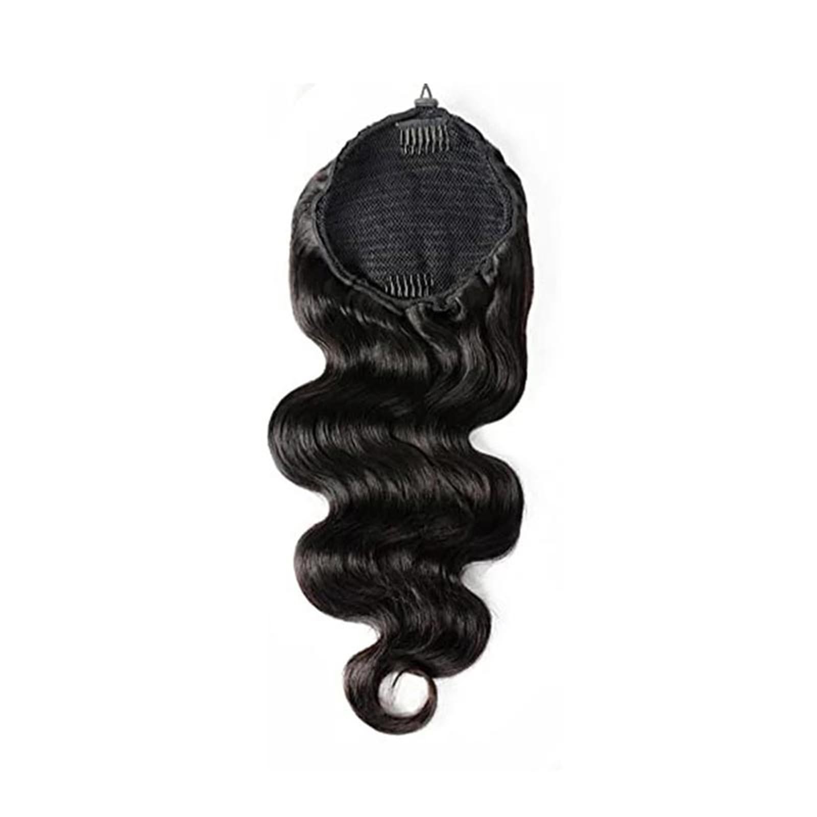 Przedłużenie kucyka Przedłużki z włosów ludzkich Body Wave ze ściągaczem, brazylijskie przedłużki dla kobiet #1B Koński ogon(24inches)