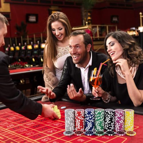 RELAX4LIFE Pokerset Pokerkoffer mit 300 Poker Chips, 2 Kartendecks, Händler & 5 Würfel, Kartenspiel für Partys & Picknick & Ausflug, Ink. abschließbares Poker Koffer aus Alu (Schwarz) – Bild 5