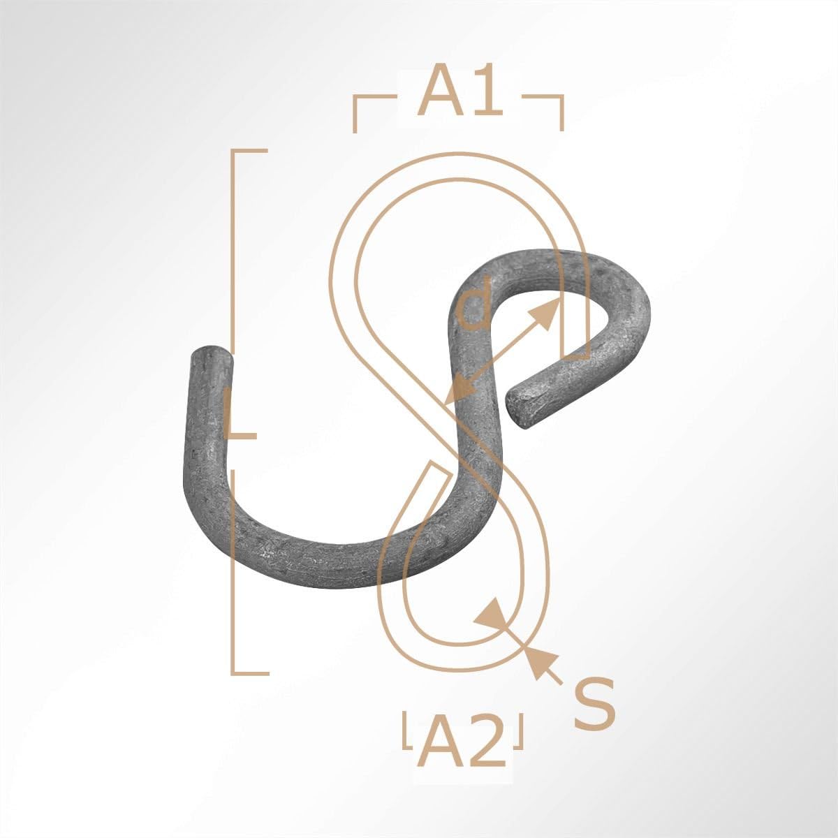 S-Haken asymmetrisch, (L) 50mm in Grau/verzinkt (250 Stück)