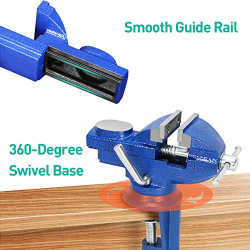 Universal 3 Inch Table Vise, 360° Rotating Swivel Base Bench Vise Heavy Duty Woodworking Clamps Home Vise Clamp-On Vise Movable Work Bench Vise For Woodworking, Blue