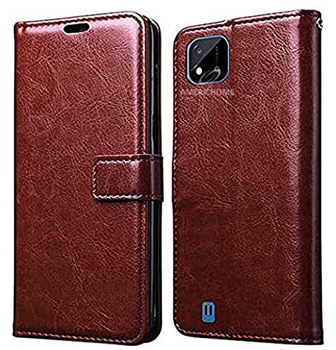 Image of Inside Rubber TPU with Card Pockets Magnetic Closure Protection Compatible with Realme C20, RMX3063 / RMX3061 (Brown)