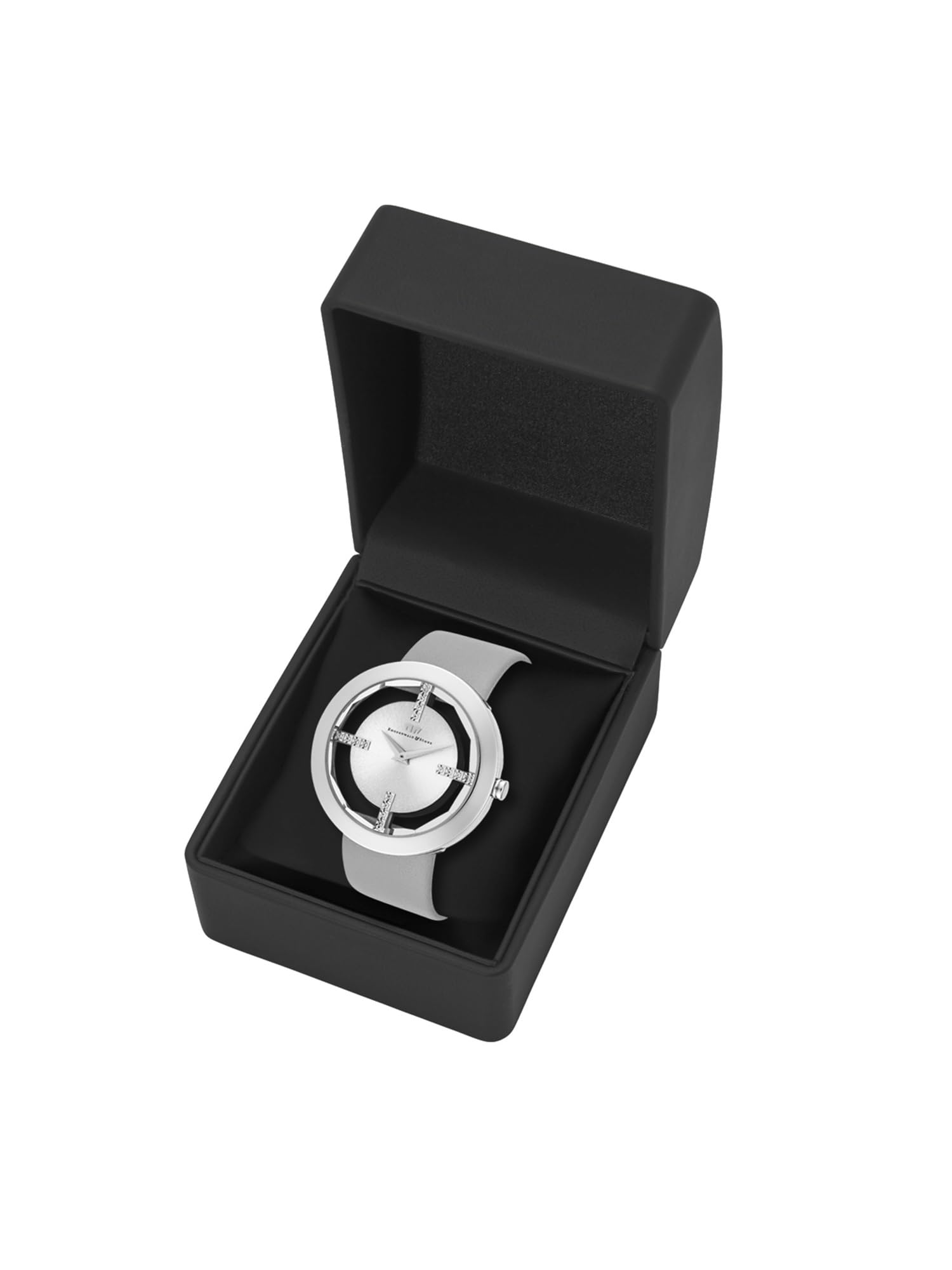 Rhodenwald & Söhne Lucrezia Damenuhr Edelstahl Silber 3 ATM Quarzwerk | verziert mit Kristallen,Echtlederarmband,grau,Fashionuhr,analog,Frauen,Skeletonoptik,Mineralglas
