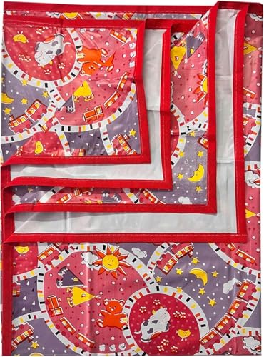 Image of Waterproof PVC Plastic Mattress Protector Double Bed Flat Bedsheet with Elastic for Babies Girls & Boys (Pink Printed)