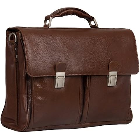 HIDEONLINE Italian Leather Laptop Briefcase in Brown Cover