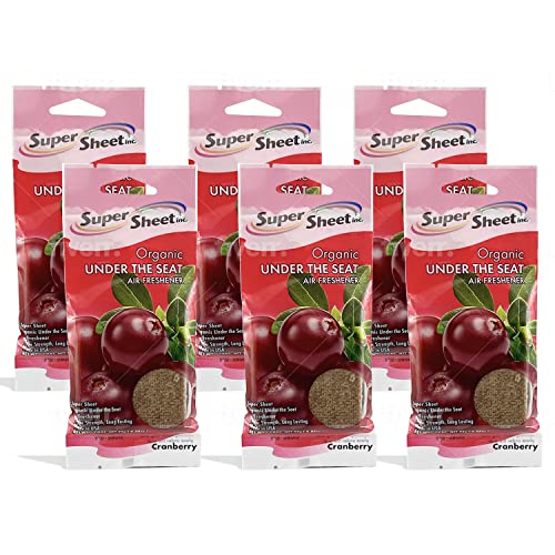 Image of Super Sheet, Organic Under the Seat Car Air Freshener, Long Lasting Fragrance, Cranberry Scent, 6 Pack