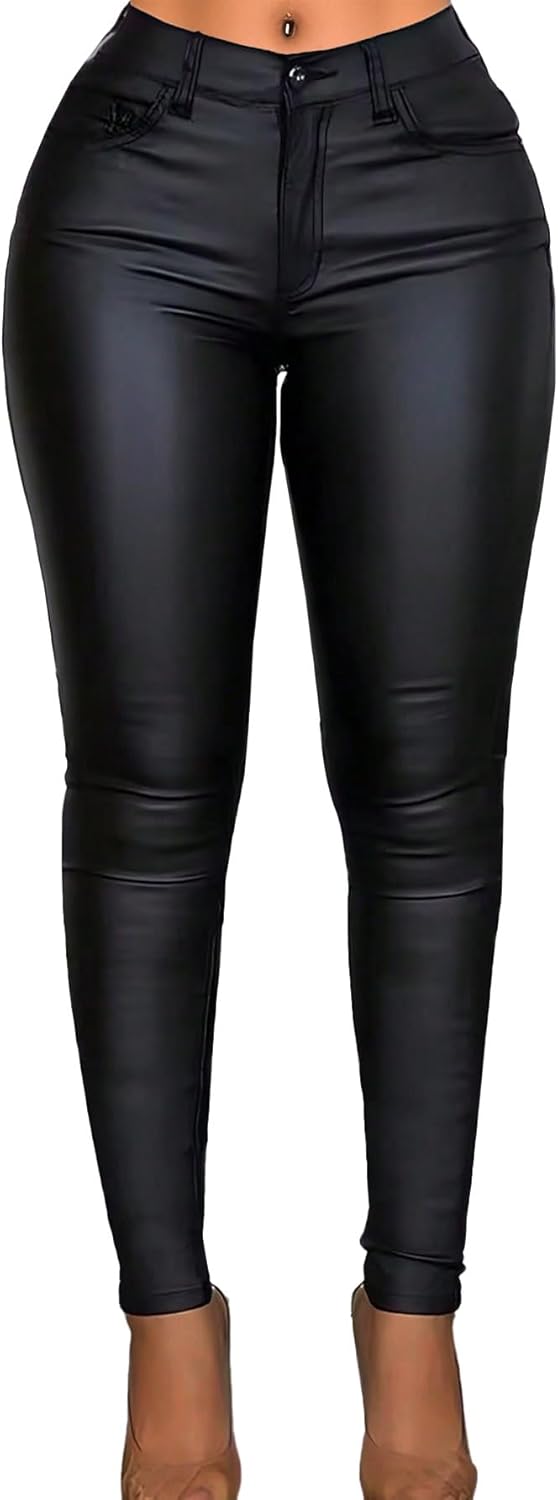 Avanova Women Faux Leather Pants for Women Low Rise Thick Thermal Lined Skinny Sexy Leggings - Image 2