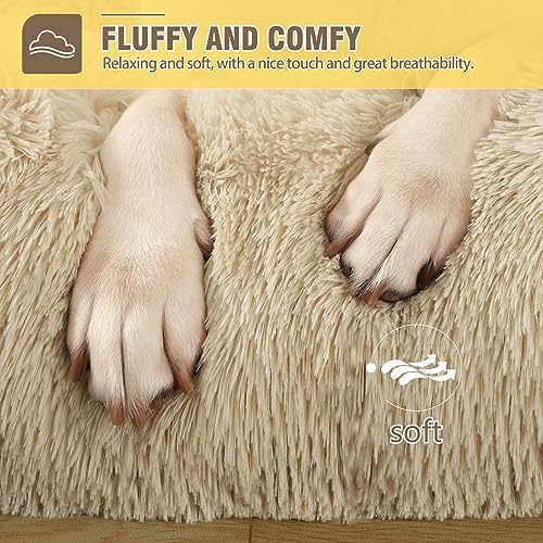 KSIIA Hundebett Grosse Hunde Waschbar, Plüsch Hundekissen flauschig, 90x60cm, rutschfeste Unterseite, Hundematte für große, mittelgroße Hunde, Hundekorb Hundematratze Haustierbett Khaki