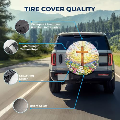 Image of GENANY Christian Father's Day PVC Spare Tire Cover for RV Trailer, Waterproof, No Camera Hole, Size 17 Fits 31-33 Inch