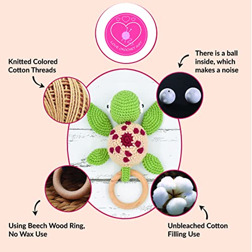 Image of Love Crochet Art Animal Shape Crochet Rattle Cum Soft Toy for Infant, Kids & Babies, Early Age Gift Toys (Turtle - Green)