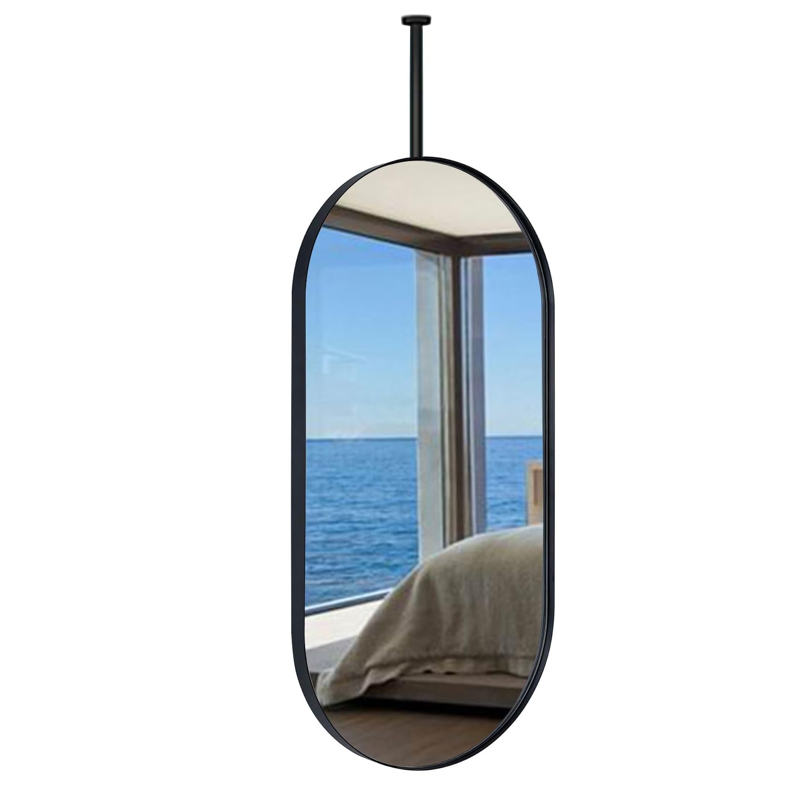 FGXHHS Oval Floating Bathroom Vanity Mirror, Clear and Practical Black Ceiling Mounted Mirror Shaving Makeup for Home Hotel Decorative Simple - Customizable Boom (Size : 40cmx70cm)