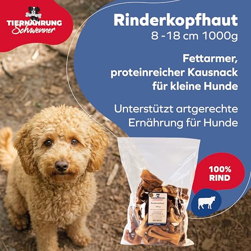 Tiernahrung Schwenner - Kurze Rinderkopfhaut für Hunde getrocknet – Dog Snacks – Hunde Zahnpflege – 1000g 8-18 cm 2