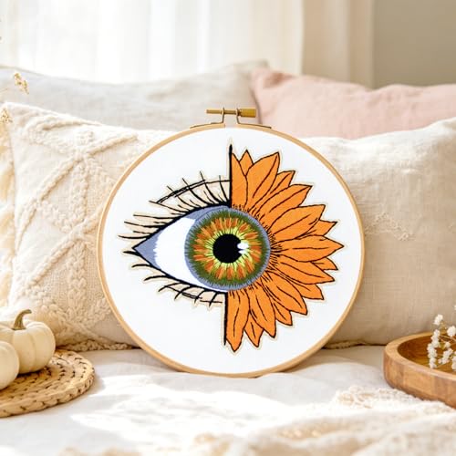 Image of Crafmanoe Sunflower Eyes Embroidery Kits for Beginners Adults, Hand Embroidery Starters Kits, Stamped Cross Stitch Kits Needlepoint Kits for Beginners Adult, Embroidery Hoop, Thread and Video Tutorial