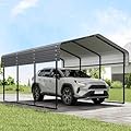 Real Relax 10x15FT Heavy Duty Metal Carport, Outdoor Carport Canopy with Galvanized Steel Roof and Reinforced Base for All-Weather, Garage Shelter Shade for Trucks, Boats, Party, Gray