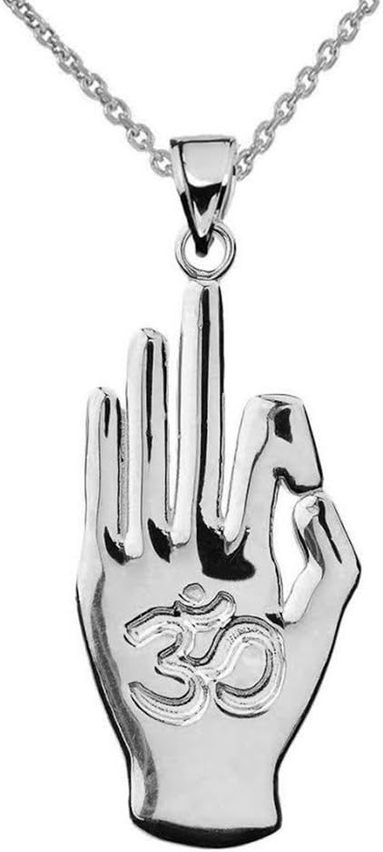 Unique Sterling Silver Stay Calm Om/Ohm Hand Signal Pendant Necklace