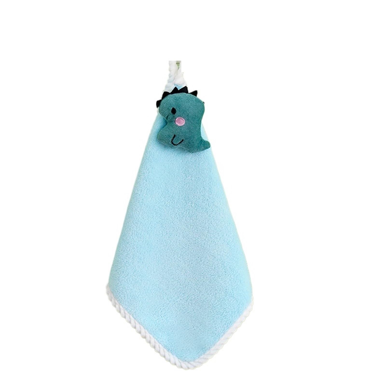 WSQHAO 4Pcs Hanging Type Absorbent Coral Towel Cartoon Design For Home Use Hand Cleaning Wipe for Hand(Blue)