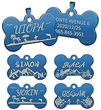Uiopa Chapa Perro Grabada, Identificador Perro Hueso Personalizada Placa Perro Grabada, Chapa Gato Placas Etiquetas de Identificación de Mascotas para Collar Perro Gato (Azul Playa, Grande)
