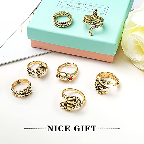 16 Pcs Vintage Frog/Dragon/Eagle Open Rings For Women Knuckle Stacking Ring Set Snake Punk Ring Boho Animal Gothic Hug Finger Rings Adjustable (Gold) #TOP3