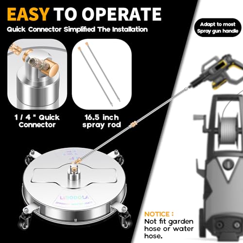 Image of 16.5 inch Pressure Washer Surface Cleaner with 4 Wheels - Stainless Steel Surface Cleaner for Pressure Washer Attachment for Concrete, Driveway, Patio, Sidewalk, Deck and Daily Washing - PWS16.5