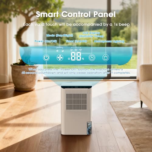 Image of Dehumidifiers for Home, 2000 Sq.Ft Small Dehumidifier with 3.3ft Drain Hose, 2.5L Tank, Timer Sleep Mode, Portable Dehumidifier for Basement, Bedroom, Bathroom (Milk White)