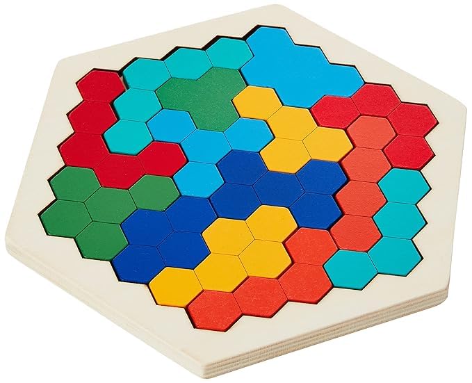 BUNDLEPRO Wooden Sorting Stacking Montessori Toys, Recognition Blocks Matching Puzzle Stacker Geometric Board Early Educational Puzzles (Wooden Hexagon Puzzle)