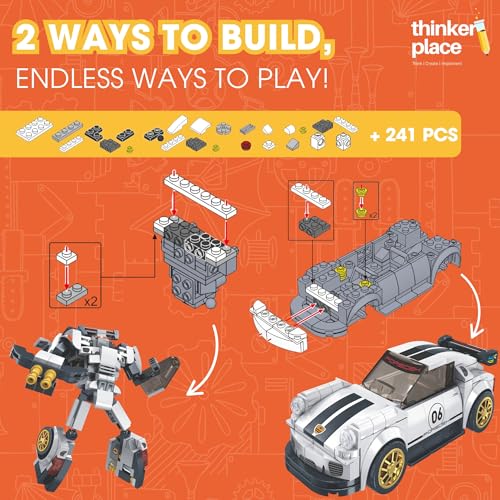 Image of Premium Pearl White 2-in-1 Robot & Sports Car (241 Pieces) | Learn About Machines | Building Block Set for Kids Age 6+ | STEM Educational Toy | Build, Play & Learn
