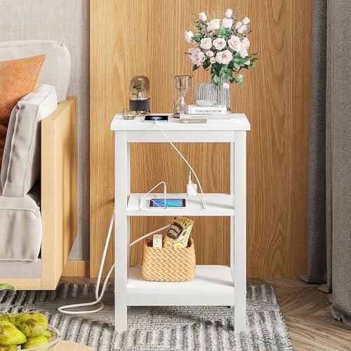 Image of VECELO Modern Nightstands with Charging Station,Side End Table Night Stand with Storage Shelf for Small Spaces, Bedroom,Living Room