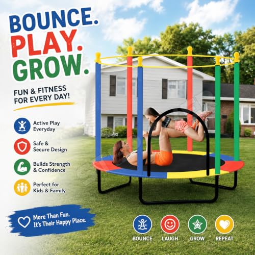 Image of Step Over 55 inch Trampoline with Safety Net for Kids & Adults || Indoor & Outdoor || 120 kgs Powerful Loading Capacity || Anti Rust Stainless Steel Frame & Legs ||Best Gift for Kids||2026 Edition