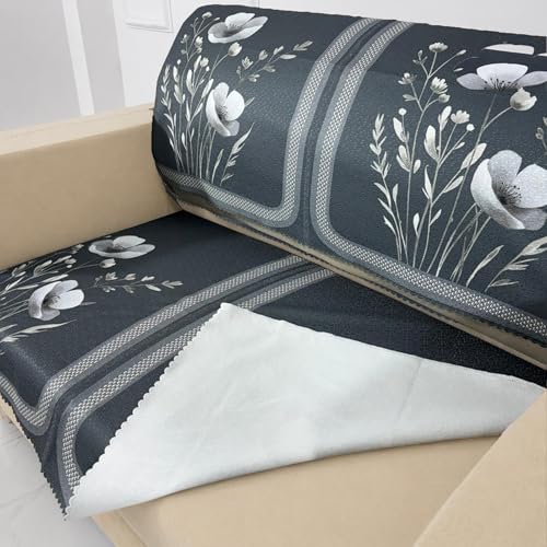 Image of Homerz Premium Waterproof Jasmine Joe Sofa Seat Cover - Floral Printed Sofa Protector | Non-Slip, Washable & Durable Sofa Protector (Grey, 2 Seater with Back)