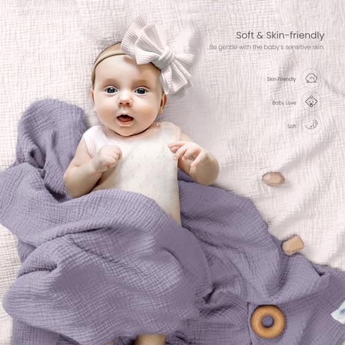 Image of lulumoon Muslin Swaddle Blanket Baby - Cotton Swaddling Blanket Soft Baby Receiving Blankets Neutral 3Pack(Pink+Purple)