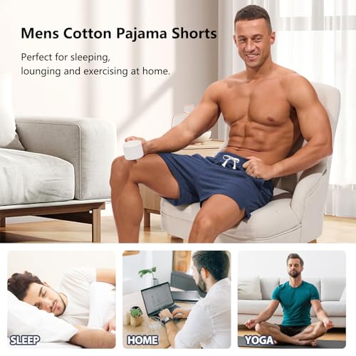 Image of AMY COULEE Mens Lounge Shorts 4 inch Pajama Lightweight Cotton Sleep Bottoms with Pockets
