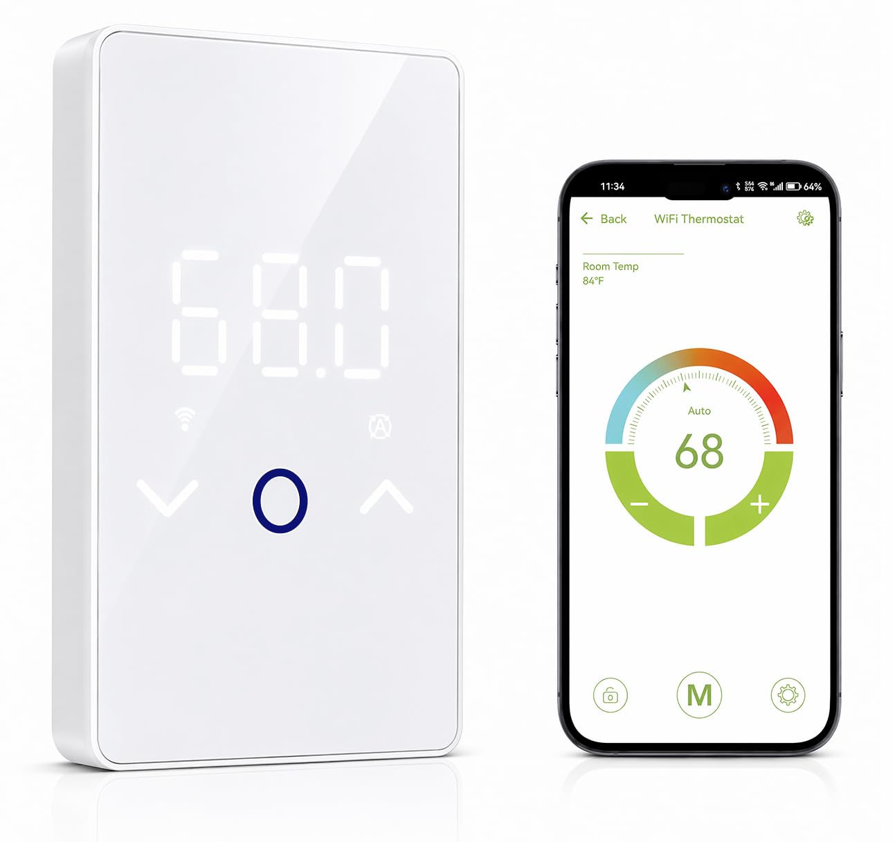 120V/240V, 7-Day Energy Saving Programmable Thermostat White, Easy Connection WiFi Smart Radiant Underfloor Heating Thermostat LED Touchscreen