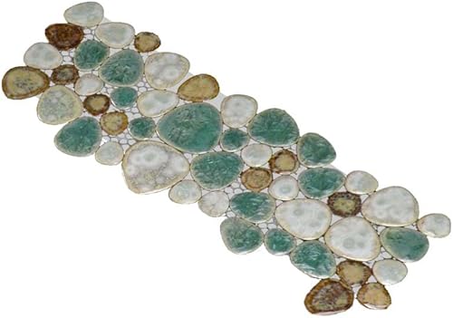 Hominter Tile Sample 3 x 12 Inches: Backsplash Tiles for Kitchen and Bathroom, Glazed Porcelain Tile Shower, Pebble Ceramic Pool Tile - Blue/Cream/Coffee PPT009