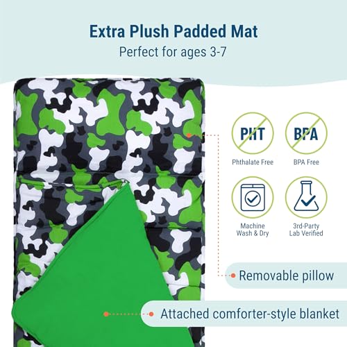 Image of Wildkin Kids Nap Mat with Pillow for Boys & Girls - Soft & Cozy Toddler Sleep Mat for Daycare, Preschool, Kindergarten & Travel, Ages 3-7, Machine Washable