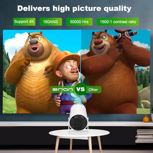 Image of Mini Projector, HY300 PRO Portable Projector, Support 4K 1080P with Dual-Band WIFI6 5G Wireless 5.0 Bluetooth Android 11, 180 Rotatable, Auto Keystone Correction, 35 inch-130 inch Screen Video Projector