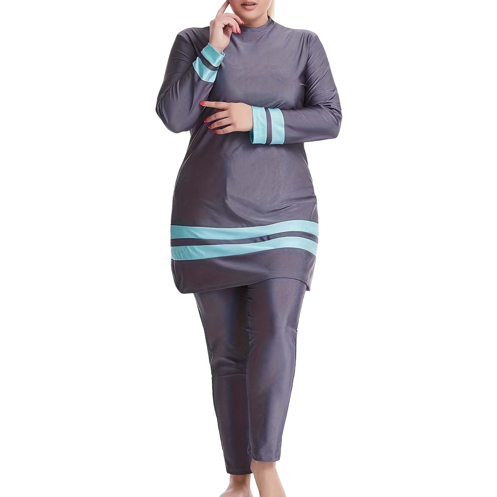 Femmes été Burkini Musulman Maillots de Bain Femme 3 Pièces Maillot de Bain Maillot de Bain Manches Longues Plage Maillot de Bain Plage Cover Ups
