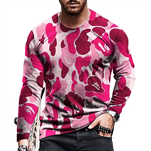 Work Out Athletic Tshirts for Man Fall Summer Long Sleeve Boat Neck 3D Digital Print Camo Tops Shirt Man 20252