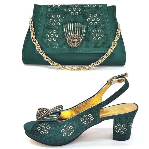 Women Shoes and Bag Set African Lady Fashionable High Heels Round Toe Ladies Shoes Matching Bag Set Peach4