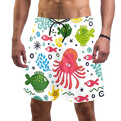 Short de bain pour homme XL multicolore avec motif pieuvre et doublure en maille respirante