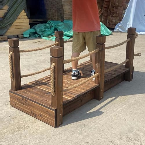 Puente del Jardín Puente de Jardín Resistente con Rieles de Cuerda, Pequeño Puente de Madera Carbonizado de 4,6 Pies, Decoración del Hogar del Patio de La Pasarela Natural Al Aire Libre, Respetuoso de